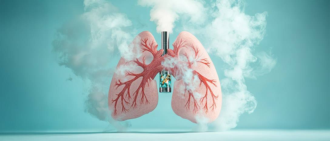 kreslené pľúca s bezdymovými produktami a vaporizérom
